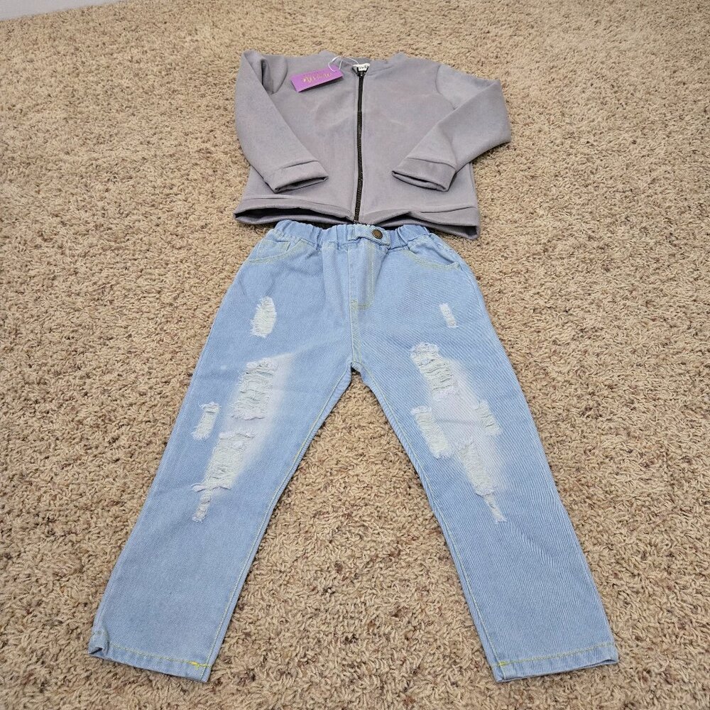 Mini Me Boutique Girls Size 4/5 Outfit, Jeans and Zip Up
